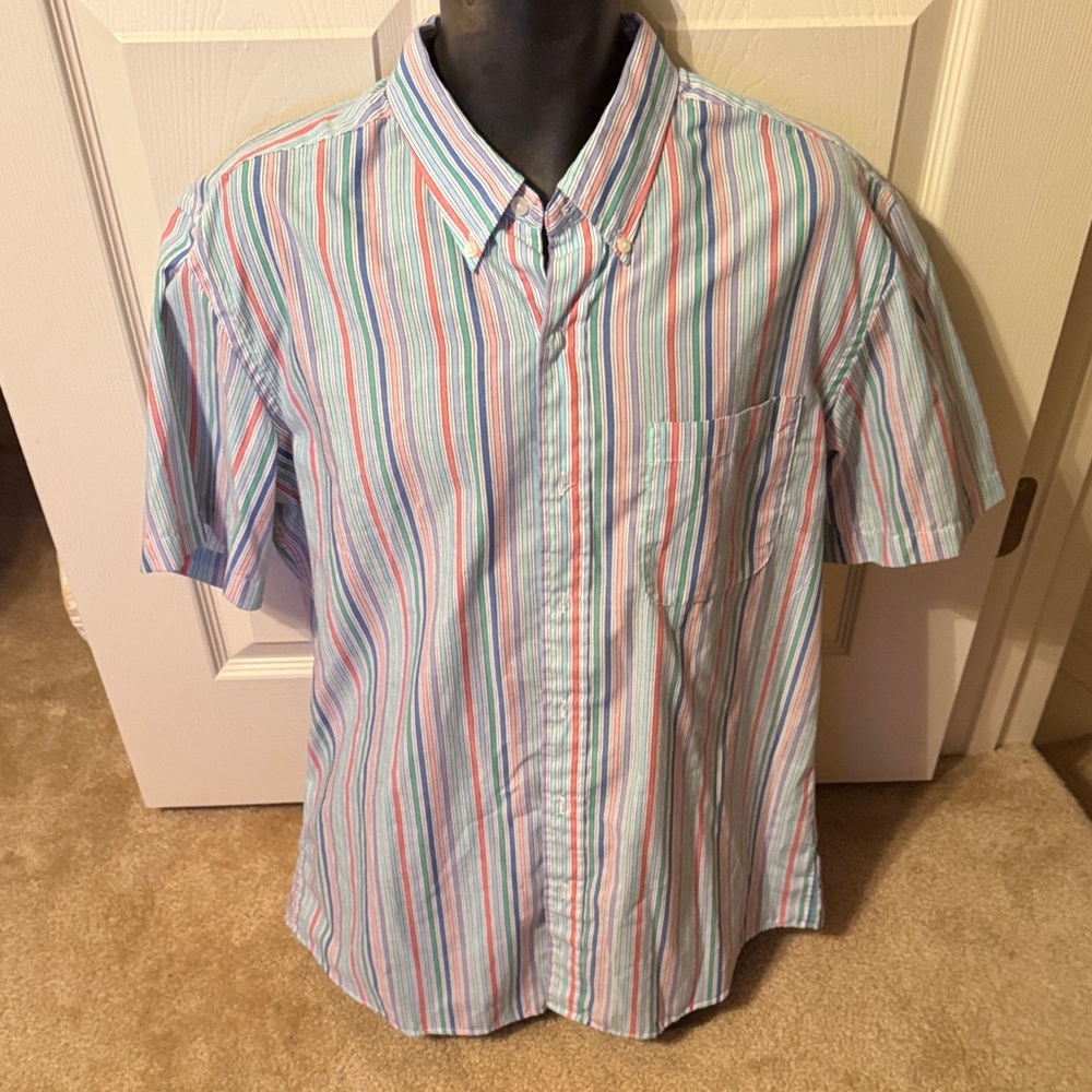 Saddlebred Men's Short-Sleeve Button-Down Stripe Shirt - Pastel Multi